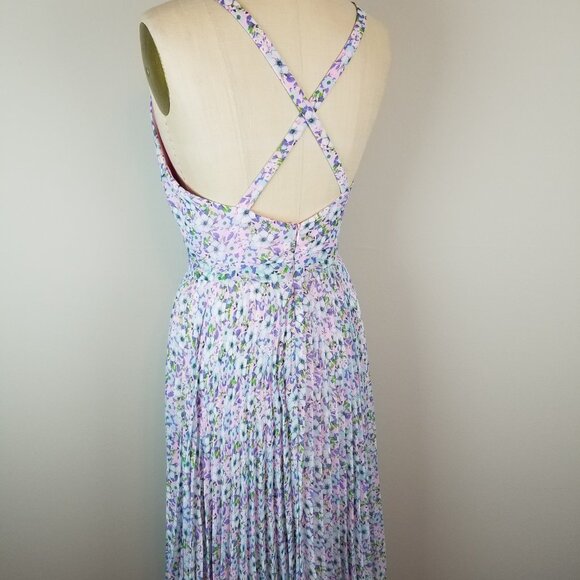 Laundry Pink & Blue Floral Pleated Chiffon Maxi Dress by Shelli Segal * Size 4 - Picture 8 of 13